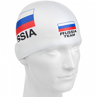Шапочка для бассейна (плавания) взрослая Mad Wave Print Russian Team white