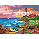 Холст с красками Рыжий Кот Маяк на море 30х40 см Х-0412