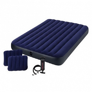 Надувной матрас Intex Classic Downy 152х203х25см с компрессором и подушками 64765