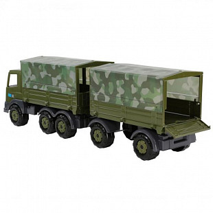 Автомобиль Полесье Престиж бортовой тентовый военный с прицепом (KZ) 70050