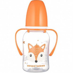 Бутылочка для кормления Canpol babies CUTE ANIMALS с ручками и узким горлышком 120 мл., 3 мес.+ (11/823) orange new