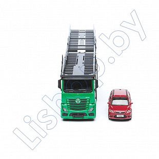 Автовоз Bburago Mercedes Benz Actros + машинка Bburago Ford Focus Combi (18-31456/18-31459) green