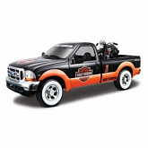 Масштабная модель автомобиля Maisto 1:24 HD Форд F-350 Супердьюти пикап (1999) с мотоциклом  (32172) black