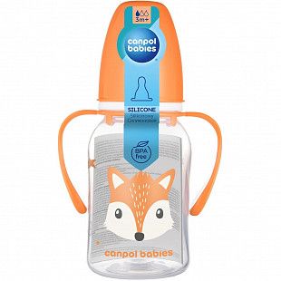 Бутылочка для кормления Canpol babies CUTE ANIMALS с ручками и узким горлышком 120 мл., 3 мес.+ (11/823) orange new