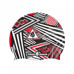 Шапочка для бассейна (плавания) взрослая Mad Wave Silicone Printed Stripes red