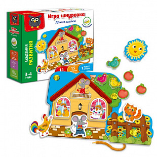 Игра-шнуровка с липучками Vladi Toys Домик друзей VT5303-01