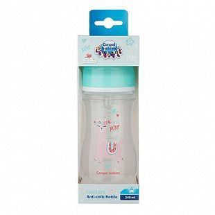 Антиколиковая бутылочка для кормления Canpol babies Easystart EXOTIC ANIMALS с широким горлышком 240 мл., 3 мес.+ (35/221_gre) green