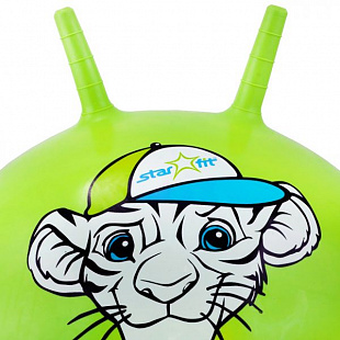 Мяч-попрыгун, для фитнеса (фитбол) Starfit Тигренок с рожками GB-402 55 см green