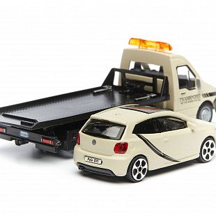 Масштабная модель автомобиля Bburago Street Fire Эвакуатор и Volksvagen Polo GTI 1:43 (18-31400) Black/Beige