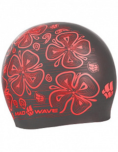 Шапочка для бассейна (плавания) взрослая Mad Wave Reverse Flora white/red