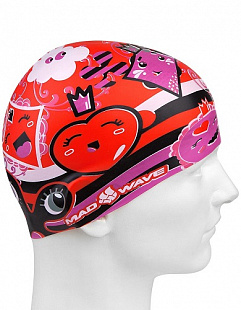 Шапочка для бассейна (плавания) детская Mad Wave Junior Buble Cards red