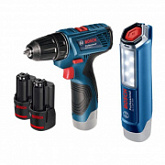 Аккумуляторная дрель-шуруповерт Bosch GSR 120-LI + фонарь GLI 12V-300 06019F7005