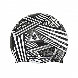 Шапочка для бассейна (плавания) взрослая Mad Wave Silicone Printed Stripes white