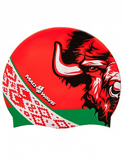 Шапочка для бассейна (плавания) взрослая Mad Wave BELARUS red/green