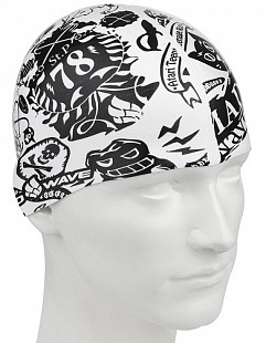 Шапочка для бассейна (плавания) детская Mad Wave 78 Silicone Printed Junior black/white