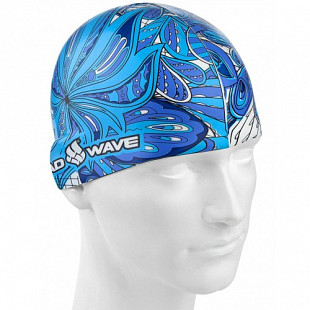 Шапочка для бассейна (плавания) взрослая Mad Wave Flower Printed Silicone blue