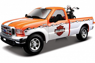 Масштабная модель автомобиля Maisto 1:24 HD Форд F-350 Супердьюти пикап (1999) с мотоциклом  в ассортименте (32172)