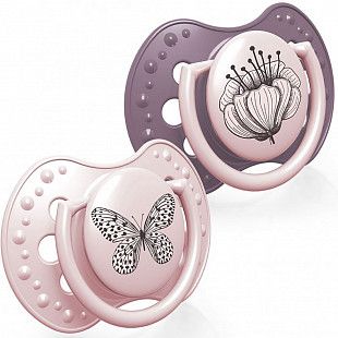 Пустышка силиконовая 6-18 мес. симметричной формы, динамическая LOVI Botanic (22/871girl) 2 шт.