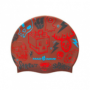 Шапочка для бассейна (плавания) взрослая Mad Wave Silicone Printed Street brown
