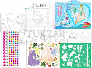 Альбом для рисования Tukzar с наклейками и трафаретами "Принцесса" TZ 10341