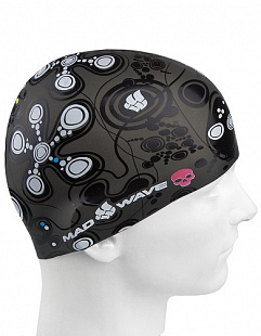 Шапочка для бассейна (плавания) взрослая Mad Wave Silicone Printed Melancholic black
