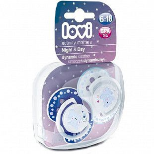 Пустышка силиконовая LOVI Night&Day симметричной формы, динамическая, 6-18 мес., 2 шт. (22/811boy)