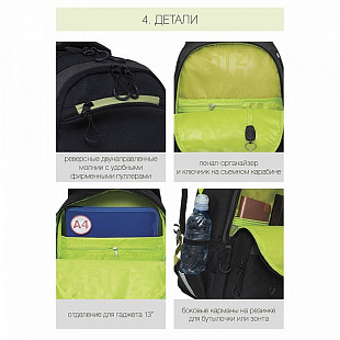 Рюкзак школьный GRIZZLY RB-154-3 /2 black/light green