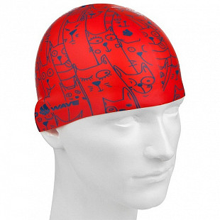 Шапочка для бассейна (плавания) детская Mad Wave Cat Invasion red