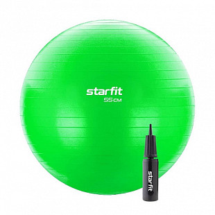 Мяч гимнастический, для фитнеса (фитбол) Starfit GB-106 55 см антивзрыв с ручным насосом green 