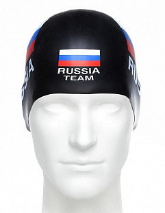 Шапочка для бассейна (плавания) взрослая Mad Wave Print Russian Team black