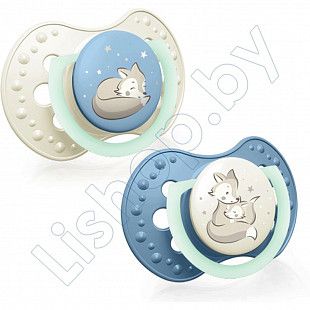 Пустышка силиконовая Lovi Night&Day симметричной формы, динамическая, +18 мес., 2 шт. (22/916boy)