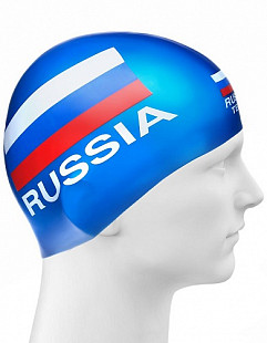 Шапочка для бассейна (плавания) взрослая Mad Wave Print Russian Team blue