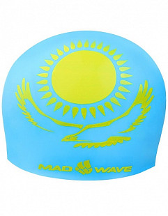 Шапочка для бассейна (плавания) взрослая Mad Wave KAZAKHSTAN blue/yellow