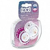 Пустышка силиконовая LOVI Night&Day симметричной формы, динамическая, 6-18 мес., 2 шт. (22/811girl)