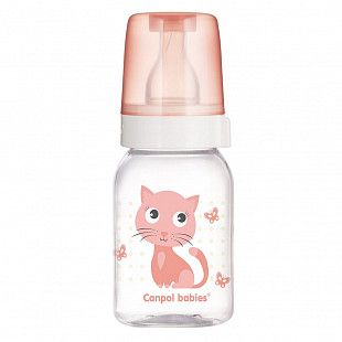 Бутылочка для кормления Canpol babies HAPPY ANIMALS с узким горлышком 120 мл., 0+ мес. (11/851) pink