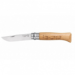 Нож Opinel №8 дубовая рукоять гравировка кабан 1624