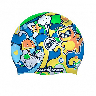 Шапочка для бассейна (плавания) детская Mad Wave Alien green/blue