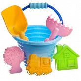 Набор для песка Shenzhen Toys ведро, совок, грабли и 3 формочки, в сетке 6304 