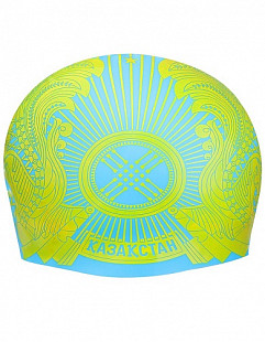 Шапочка для бассейна (плавания) взрослая Mad Wave KAZAKHSTAN blue/yellow