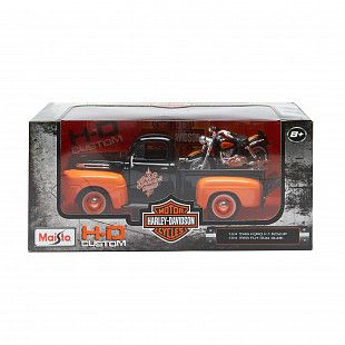 Масштабная модель автомобиля Maisto HD Форд F-1 Пикап (1948) с мотоциклом (32180) orange