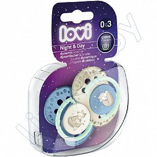 Пустышка силиконовая Lovi Night&Day симметричной формы, динамическая, 0-3 мес., 2 шт. (22/913boy)