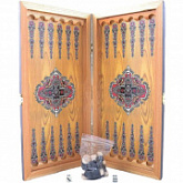 Нарды маленькие с деревянными шашками цветной рисунок