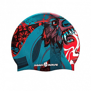 Шапочка для бассейна (плавания) взрослая Mad Wave Tribe Silicone Printed red/blue