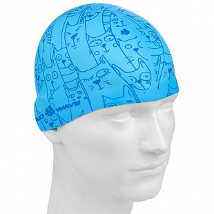 Шапочка для бассейна (плавания) детская Mad Wave Cat Invasion blue