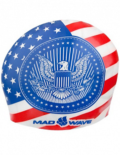 Шапочка для бассейна (плавания) взрослая Mad Wave USA blue
