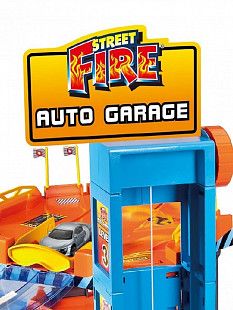 Игровой набор Bburago Street Fire Паркинг 3-х уровневый, 2 машинки, лифт, автомойка (18-30361)