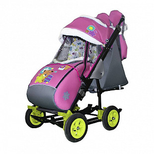 Санки-коляска Galaxy Мишка со звездой на больших надувных колёсах City-3-2 pink