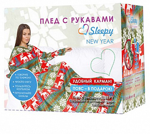 Плед с рукавами Sleepy New Year Green Red Deers Красно-Зеленые олени