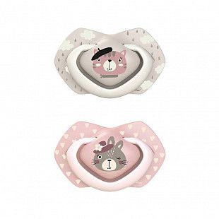 Пустышка Canpol babies Bonjour Paris Силиконовая Симметричная 0-6 мес., 2 шт. (22/647_pin) pink